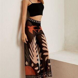 Bird print sheer mesh pants